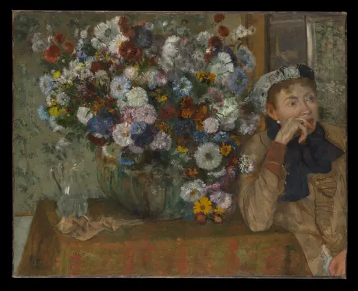 A Woman Seated beside a Vase of Flowers (Madame Paul — Edgar Degas
